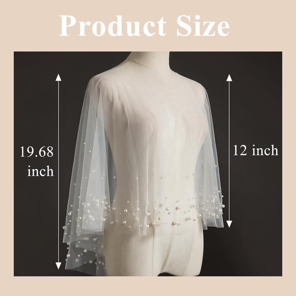 5764 Pearl Wedding Shawl White Wrap Shrug Bridal Cape Sheer Tulle - Picture 4 of 7